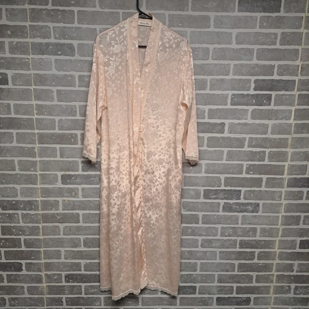 Christian‎ Dior Vintage Nightgown Robe Womens Peach Cream 100% Nylon Size Large